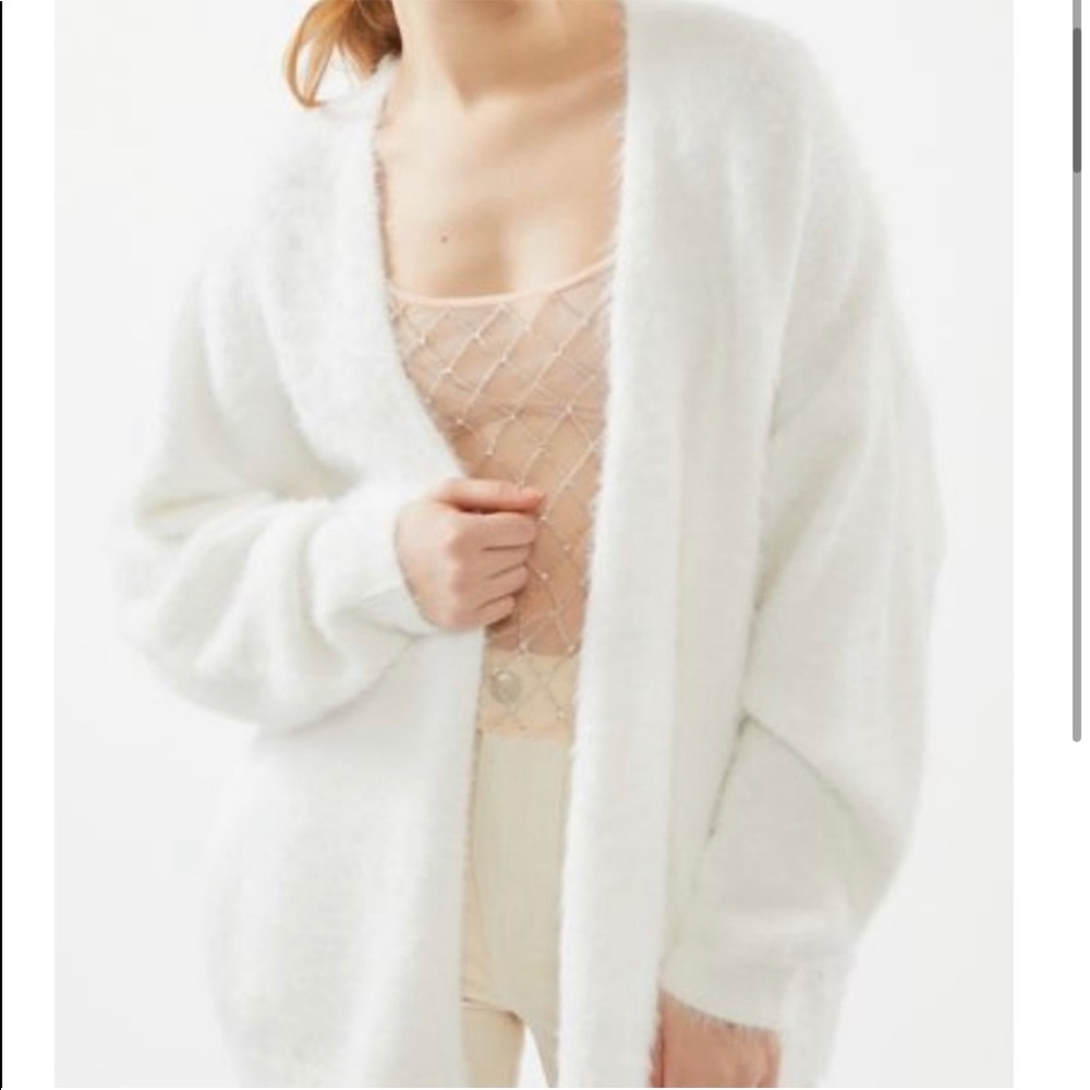 UO Nabila Fuzzy White Cardigan